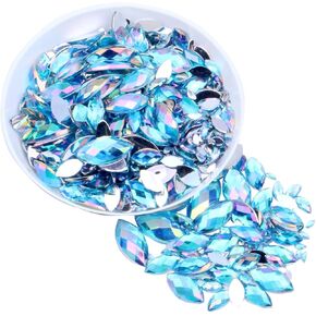 600pcs Water Drop Rhinestones,Assorted Size Resin Flatback Gemstone Crystal Rhinestones for Crafts Clothes DIY Decoration(AB)