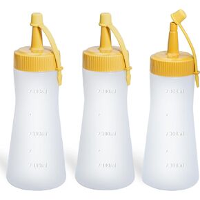 Caylilelam 3PCS Condiment Squeeze Bottles, 12oz (350ml) Leak-proof Sauce Dispenser for Ketchup, 5-Hole Soft Plastic Salad Dressing Pancake Batter Syrup Storage Container, Reusable and BPA Free