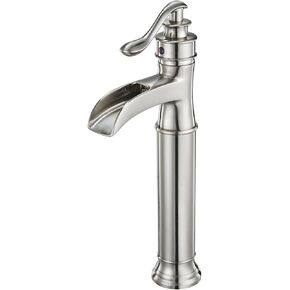 BWE Vessel Sink Faucet Waterfall Brushed Nickel Bathroom Commercial Vanity Sink Faucets with Supply Lines Combo Single Handle Bath Basin Bowl Centerset Sink Lavatory Tall Mixer Tap