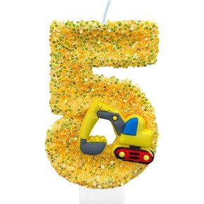 Construction Birthday Candles for Cake Decoration Yellow Glitter Number 2 Candle Construction Cake Topper Construction Themed Cupcake Topper Birthday Party Decorations Supplies Favors