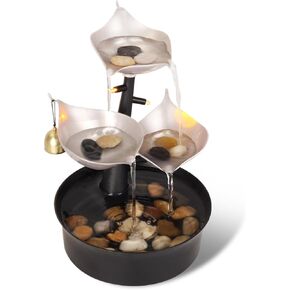 Water Fountains Indoor, 3-Tier Tabletop Water Fountain with Adjustable LED Light, Small Desk Waterfall Fountain for Living Room/Office Zen/Home Décor