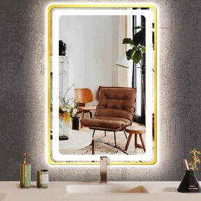 30 x 40 Inch Bathroom Gold Vanity Mirror with Lights Gold Frame Lighted mirror for Bathroom Wall Mounted LED Mirror AntiFog 3 Color Dimmable Bathroom 40 Inch Gold Framed Smart Light up Mirror