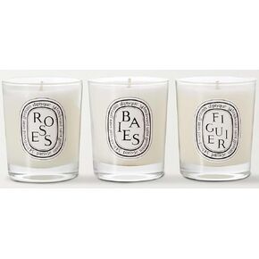 DIPTYQUE Baies Roses & Figuier Scented Candle 3 Piece Set 70 Grams Each Gift Boxed, White