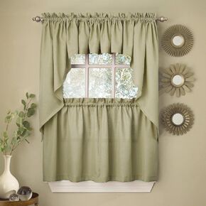 Sweet Home Collection Old World Style Floral Heavy Lace Kitchen Curtain, 24" Tier, Hopewell Cream
