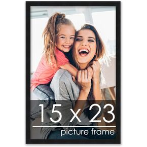 Poster Palooza 15x23 Frame Black Solid Wood Picture Frame | 0.75 Inch Moulding Width | Includes UV Acrylic Plexiglass, Foam Board Backing & Hanging Hardware