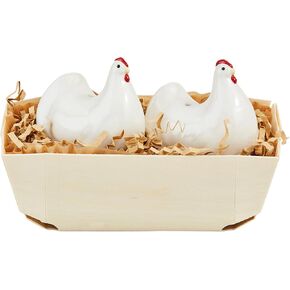 Mud Pie Farm Hen Salt and Pepper Basket, 2 3/4" x 2 1/2", CREAM