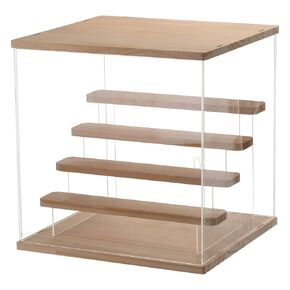 Acrylic Display Case with LED Light, 5 Tier Transparent Dustproof Showcase Display Boxes for Collectibles, Action Figures, Wood