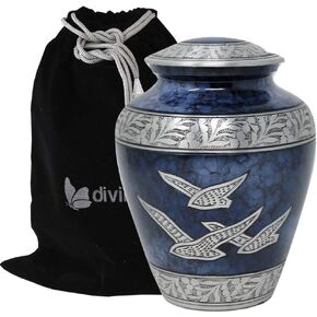 Elite Cross Cloud Cremation Urn - Large Adult Urn - Urn for Ashes - Handcrafted Affordable Urn for Human Ashes with Velvet Bag (Blue Cross)