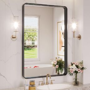 Black Bathroom Mirrors, 24x36 Inch Bathroom Vanity Mirror for Wall, Matte Black Rectangle Metal Framed Mirror for Bathroom, Entryway, Living Room, Wall Mounted Mirrors, Vertical or Horizontal