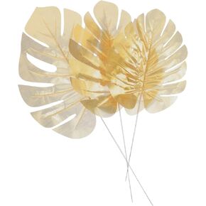 MERRYHAPY 12pcs Tropical Leaves Decor Faux Palm Leaves Artificial Leaves for Decoration Gold Palm Leaves House Ornaments Golden Palm Leaf Artificial Indoor Plants Eucalyptus Cake Banquet