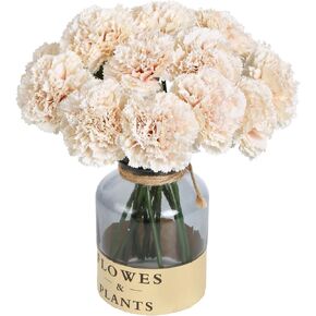 Champagne Carnation Artificial Flowers 15pcs Fake Carnation Champagne Silk Flowers with Stems for Home Decor Wedding Bridal Bouquet Anniversary Birthday Floral Arrangements (Champagne in Kuwait
