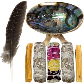Smudging Kit - White Sage Smudge Sticks for Cleansing - Sage Smudge Kit - White Sage and Palo Santo Sticks - Abalone Shell for Smudging - Smudging Feather - Sage for Cleansing Negative Energy