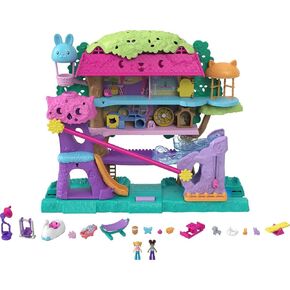 Polly Pocket Doll House with 2 Micro Dolls, Toy Car, Doll Furniture and 4 Pets, Expandable Pet Adventure House