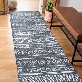 Rugshop Contemporary Geometric Bohemian Stain Resistant Flat Weave Eco Friendly Premium Recycled Machine Washable Runner Rug 2'6"x10' Dark Gray
