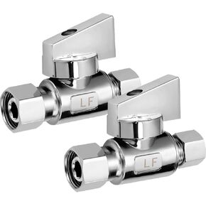 4 Pack Premium Chrome Brass 3/8" Comp Female Swivel x 1/4 Inch Compression Male Quarter Turn Water Straight Angle Stop (Add on) Valve
