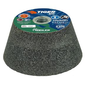 Weiler 68351 Tiger SiC Type 11 Flaring Cup Wheel, C16-Q, 4/3 x 2 x 5/8-11, Rim 1", Back 3/4", (Pack of 5)