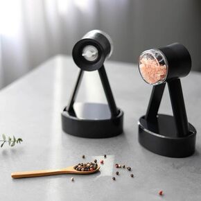 Family Gadgets One Hand Salt and Pepper Mill Grinder, Ceramic Core, Herbs and Spice Mill, Squeeze grinder, Kitchen utensil, modern design, one hand Condiment grinder, Refillable, Easy manual grinder