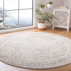 SAFAVIEH Tulum Collection Area Rug - 3' Round, Ivory & Grey, Moroccan Boho Distressed Design, Non-Shedding & Easy Care, Ideal for High Traffic Areas in Living Room, Bedroom (TUL264A)