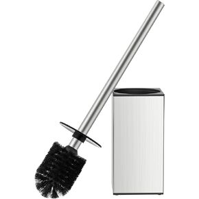FORIOUS Square Toilet Brush and Holder Set Matte Black, Heavy Duty 304 Stainless Steel Base & Handle Toilet Bowl Cleaners Brush and Holder, Toilet Brush Set for Bathroom Storage and Organization