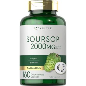 Carlyle Soursop Leaves | 2000mg | 160 Capsules | Traditional Herb | Non GMO, Gluten Free Supplement