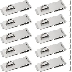 SOUJAP 10 PCS 4 Inch Door Hasp Latch Lock, Padlock Hasp Latch with 80 Mounting Screws, Padlock Hasp Staple for Window Cabinet Door