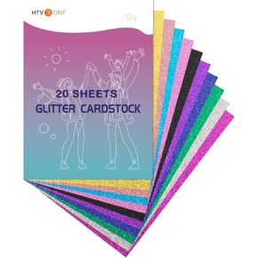 60 Sheets HTVRONT Colored Cardstock Paper Bundle, 20 Colors Glitter Cardstock and Colored Card Stock 8.5 x 11in, Thick Glitter Cards for Cricut Machine, Christmas Birthday Wedding Party Decoration