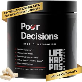 Life Happns Pour Decisions, Alcohol Metabolism Supplement, Liver Support with Milk Thistle, Vitamin B6 and Electrolyte Balance for Hydration, Better Morning and Easy Recovery, 60 Capsules