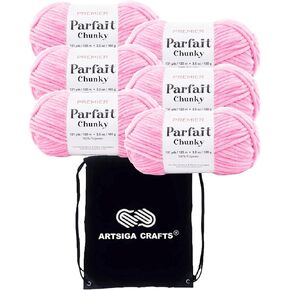 Premier Yarns Parfait Chunky Sunshine 1150-12 (3-Skeins - Same Dye Lot) Weight S Bulky #6 Polyester Yarn for Crocheting and Knitting with Project Bag