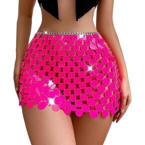 BODIY Women Dot Sequins Chainmail Mini Skirt Sparkly Belly Dance Hip Skirts Festival Nightclub Waist Chain