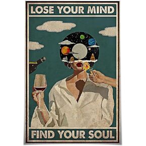 Flyhaw Vintage Lose Your Mind Find Your Soul Poster Mental Health Inspirational Quote Canvas Wall Art Aesthetic Posters Music Girl Print Painting Abstract Wall Decor for Bed Room Bathroom 8x12inch