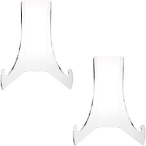 2 Pieces Acrylic Plate Stand 60-Degree Angle Acrylic Easel Acrylic Book Stand Acrylic Plaque Stand Table Top Easel Card Picture Stands Plate Holder with Deep Support Ledges(Clear, Medium)