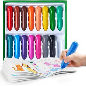 JoyCat 16 Colors Jumbo Crayons, for 2 3 4 5 6year old Toddlers Kids, Easy-Grip,Unbreakable,Non-Toxic,Washable,Triangular big Crayons with Coloring Activity Paper, Ideal for Kids Busy with Art Supplies