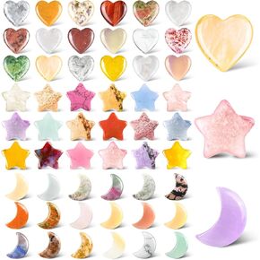 54 Pcs Worry Stones Bulk Heart Moon Star Natural Crystal Stones Tiny Crystals Gemstones Assorted Palm Thumb Quartz Crystal Stones for Witchcraft Supplies Meditation Balancing DIY Craft Jewelry