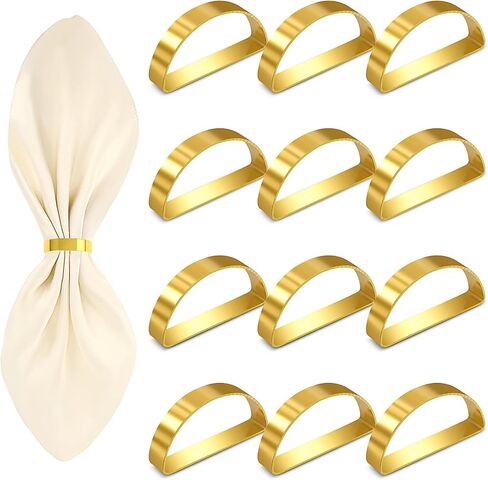 Gold Napkin Rings Set of 12 Semicircle Metal Gold Napkin Holder Buckles Metal Napkin Ring Holders Stainless Steel Napkin Rings Serviette Metallic Adornment For Dinner Table Decor Wedding Banquet Party in Saudi Arabia