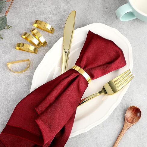 Gold Napkin Rings Set of 12 Semicircle Metal Gold Napkin Holder Buckles Metal Napkin Ring Holders Stainless Steel Napkin Rings Serviette Metallic Adornment For Dinner Table Decor Wedding Banquet Party in Saudi Arabia