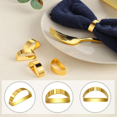 Gold Napkin Rings Set of 12 Semicircle Metal Gold Napkin Holder Buckles Metal Napkin Ring Holders Stainless Steel Napkin Rings Serviette Metallic Adornment For Dinner Table Decor Wedding Banquet Party in Saudi Arabia