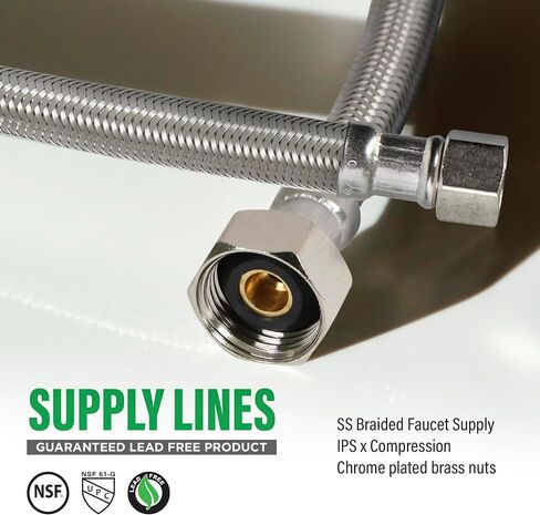 27108-NL خط إمداد صنبور مجدول من الفولاذ المقاوم للصدأ مع تركيب ضغط 1/2 بوصة IPS و3/8 بوصة، 8 بوصة in Kuwait