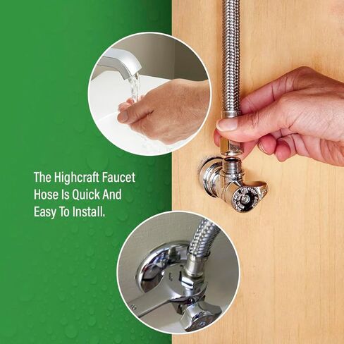 27108-NL خط إمداد صنبور مجدول من الفولاذ المقاوم للصدأ مع تركيب ضغط 1/2 بوصة IPS و3/8 بوصة، 8 بوصة in Kuwait