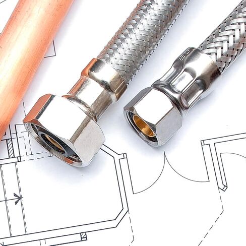 27108-NL خط إمداد صنبور مجدول من الفولاذ المقاوم للصدأ مع تركيب ضغط 1/2 بوصة IPS و3/8 بوصة، 8 بوصة in Kuwait
