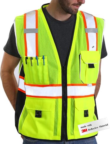 Dib Safety Vest Reflective Yellow Mesh, High Visibility Vest with Pockets and Zipper, ANSI Class 2 Heavy Duty, Made with 3M Reflective Tape XL in Saudi Arabia