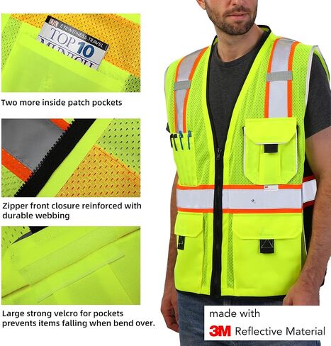Dib Safety Vest Reflective Yellow Mesh, High Visibility Vest with Pockets and Zipper, ANSI Class 2 Heavy Duty, Made with 3M Reflective Tape XL in Saudi Arabia