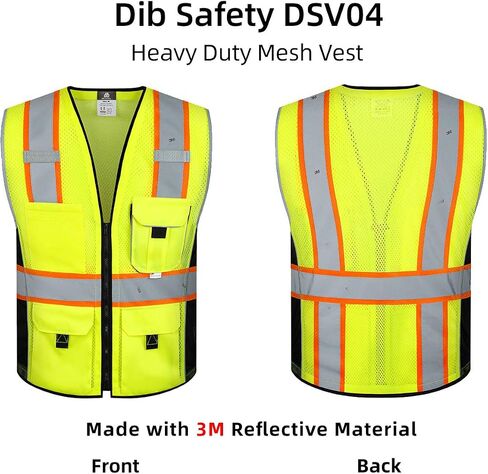 Dib Safety Vest Reflective Yellow Mesh, High Visibility Vest with Pockets and Zipper, ANSI Class 2 Heavy Duty, Made with 3M Reflective Tape XL in Saudi Arabia