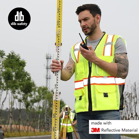 Dib Safety Vest Reflective Yellow Mesh, High Visibility Vest with Pockets and Zipper, ANSI Class 2 Heavy Duty, Made with 3M Reflective Tape XL in Saudi Arabia