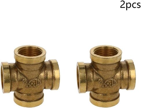 Yinpecly تركيب الأنابيب النحاسية المتقاطعة 1/2 PT أنثى الموضوع 4 طريقة اقتران موصل لتوصيل أنابيب المياه الوقود النفط الغازات الخاملة النحاس لهجة 1 قطعة in Kuwait