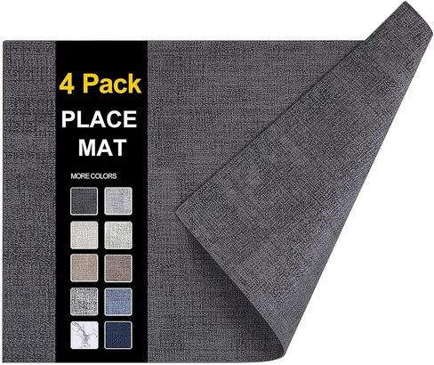 homing Faux Leather Heat Resistant Placemats Set of 6 – Waterproof Wipeable Dining PU Place Mats for Indoor & Outdoor, Easy to Clean - Light Grey in Saudi Arabia