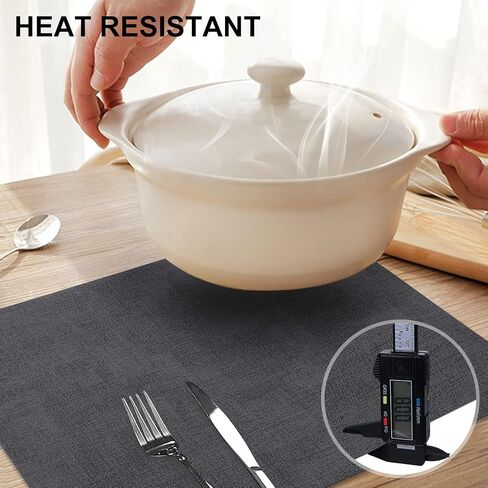 homing Faux Leather Heat Resistant Placemats Set of 6 – Waterproof Wipeable Dining PU Place Mats for Indoor & Outdoor, Easy to Clean - Light Grey in Saudi Arabia