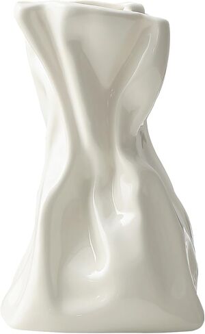 Small Paper Bag Ceramic Flower Vase for Home Decor, Unique Vases for Flowers, Decorative Vases for Living Room, Kitchen, Shelf Decor, Centerpiece Table Decorations (Cream Matte) in Saudi Arabia