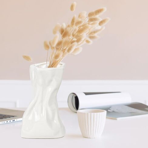 Small Paper Bag Ceramic Flower Vase for Home Decor, Unique Vases for Flowers, Decorative Vases for Living Room, Kitchen, Shelf Decor, Centerpiece Table Decorations (Cream Matte) in Saudi Arabia