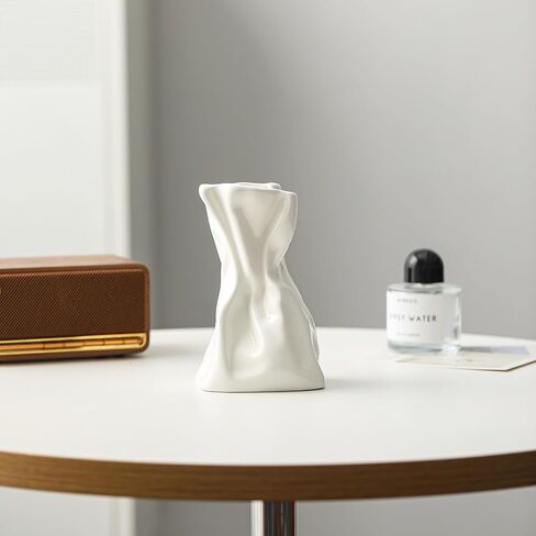 Small Paper Bag Ceramic Flower Vase for Home Decor, Unique Vases for Flowers, Decorative Vases for Living Room, Kitchen, Shelf Decor, Centerpiece Table Decorations (Cream Matte) in Saudi Arabia