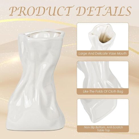 Small Paper Bag Ceramic Flower Vase for Home Decor, Unique Vases for Flowers, Decorative Vases for Living Room, Kitchen, Shelf Decor, Centerpiece Table Decorations (Cream Matte) in Saudi Arabia